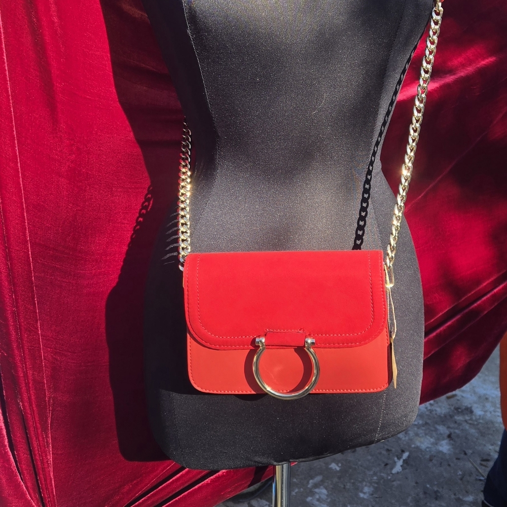 Topshop Red Ring Detail Chain Crossbody Bag